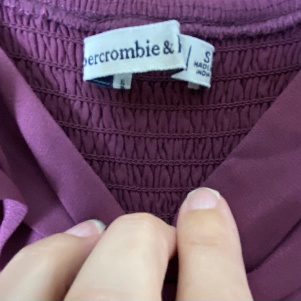 A&F Plum Chiffon Babydoll Mini Dress Small Long Sleeve Flowy Romantic - Picture 4 of 5